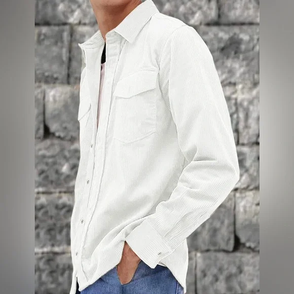 BRAND NEW MENS WHITE CASUAL BUTTON DOWN CORDUROY OVERSHIRT NWT - Picture 4 of 4